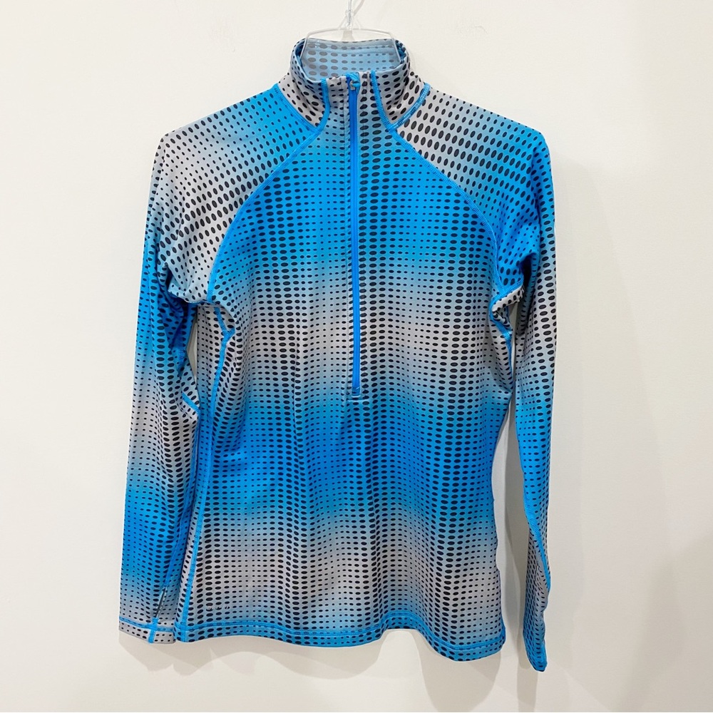NIKE PRo Fleece-Lined Quarter Zip Blue/Black Polka Dot Pullover Top Size Large